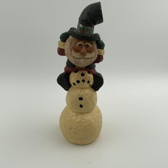 Handcrafted Rodney W. Leeseberg Santa & Snowman 1997 Figurine House of Hatten - Picture 1 of 10